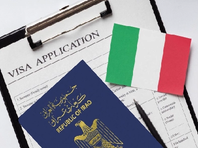 جواز سفر جمهورية العراق على استمارة فيزا إيطاليا للعراقيين 2025.